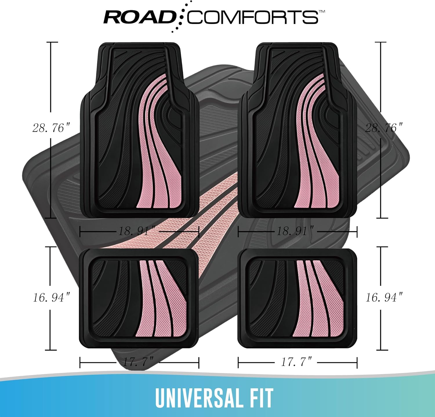 Car Floor Mats Full Set – Front & Rear Car Floor Mats with Aluminum Design, Anti-Slip Backing, All-Weather