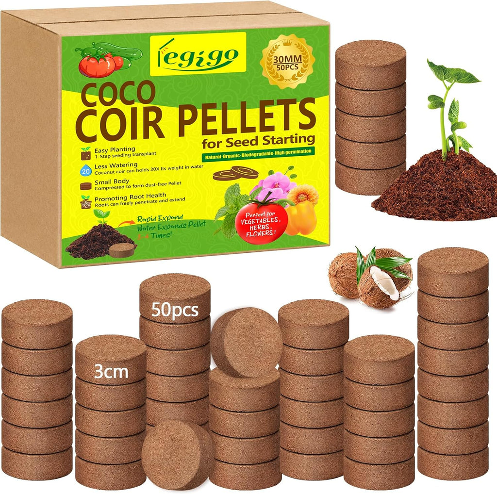 50 Pcs 30mm Coco Coir Pellets Organic Seed Starter Soil Potting Mix | Compressed & Quick Expansion Coconut Fiber