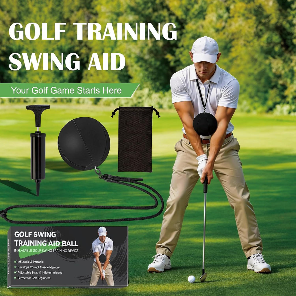 Portable Golf Swing Trainer & Training Ball – Adjustable Golf Training Aid & Connection Ball, Indoor/Home Golf Tempo