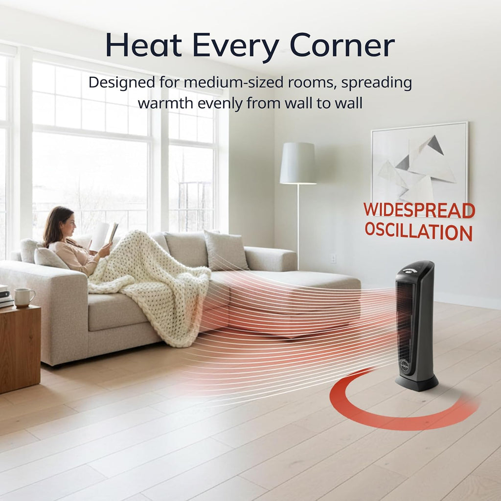 1500W Ceramic Tower Space Heater with Remote, Thermostat, Timer & Widespread Oscillation, Portable Electric Heater