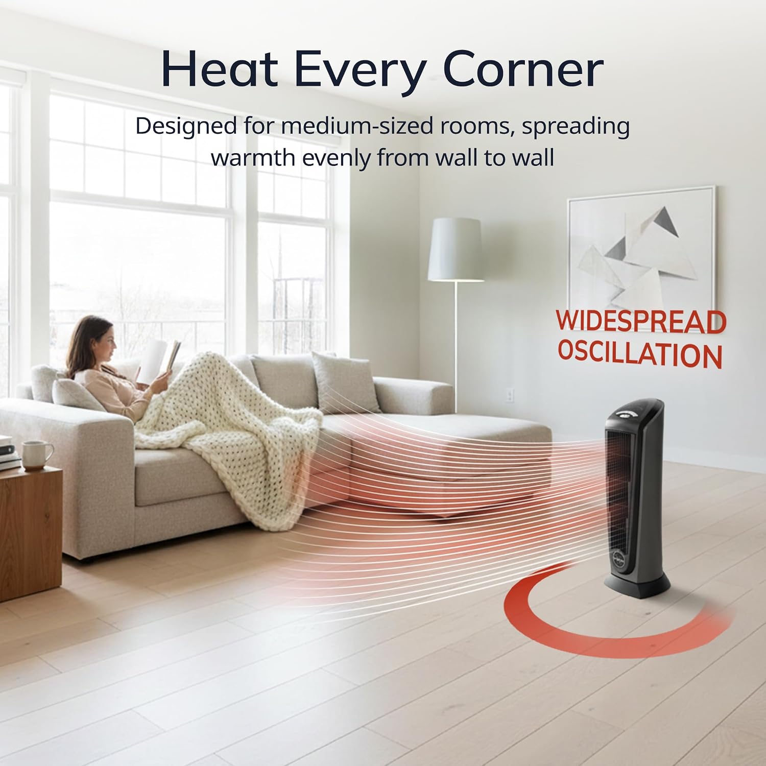 1500W Ceramic Tower Space Heater with Remote, Thermostat, Timer & Widespread Oscillation, Portable Electric Heater