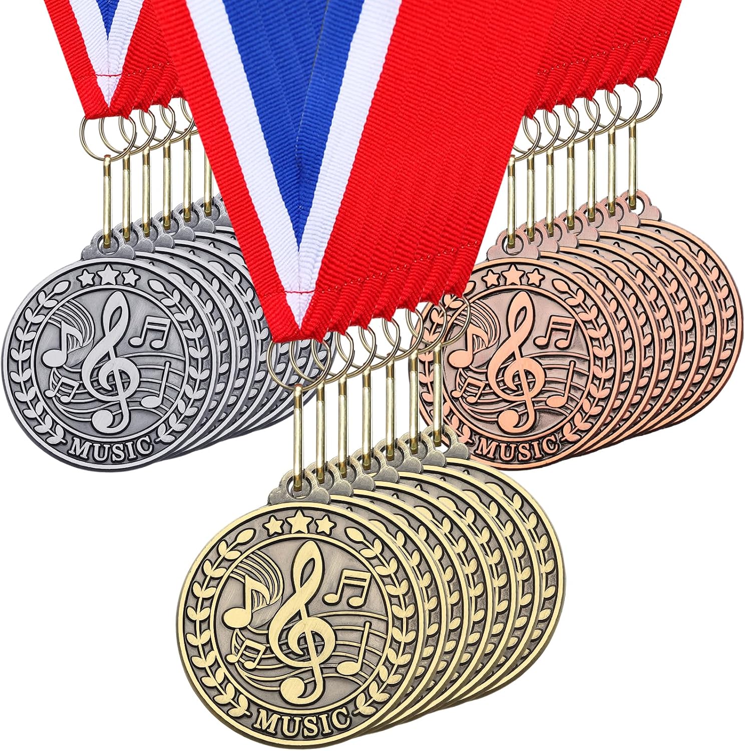 30 Pcs 2'' Award Medals Bulk Gold Silver Bronze Winner Medals with Neck Ribbons Metal Trophy Award Prize Gift for