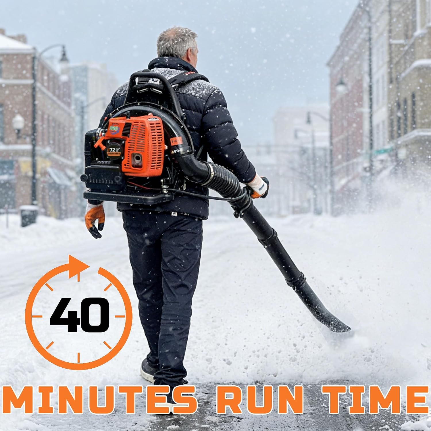 72CC Gas Backpack Leaf Blower, Garden Yard Cleaning, Snow Removal | 880CFM 275MPH 2 in 1 Nozzle Low Vibration and