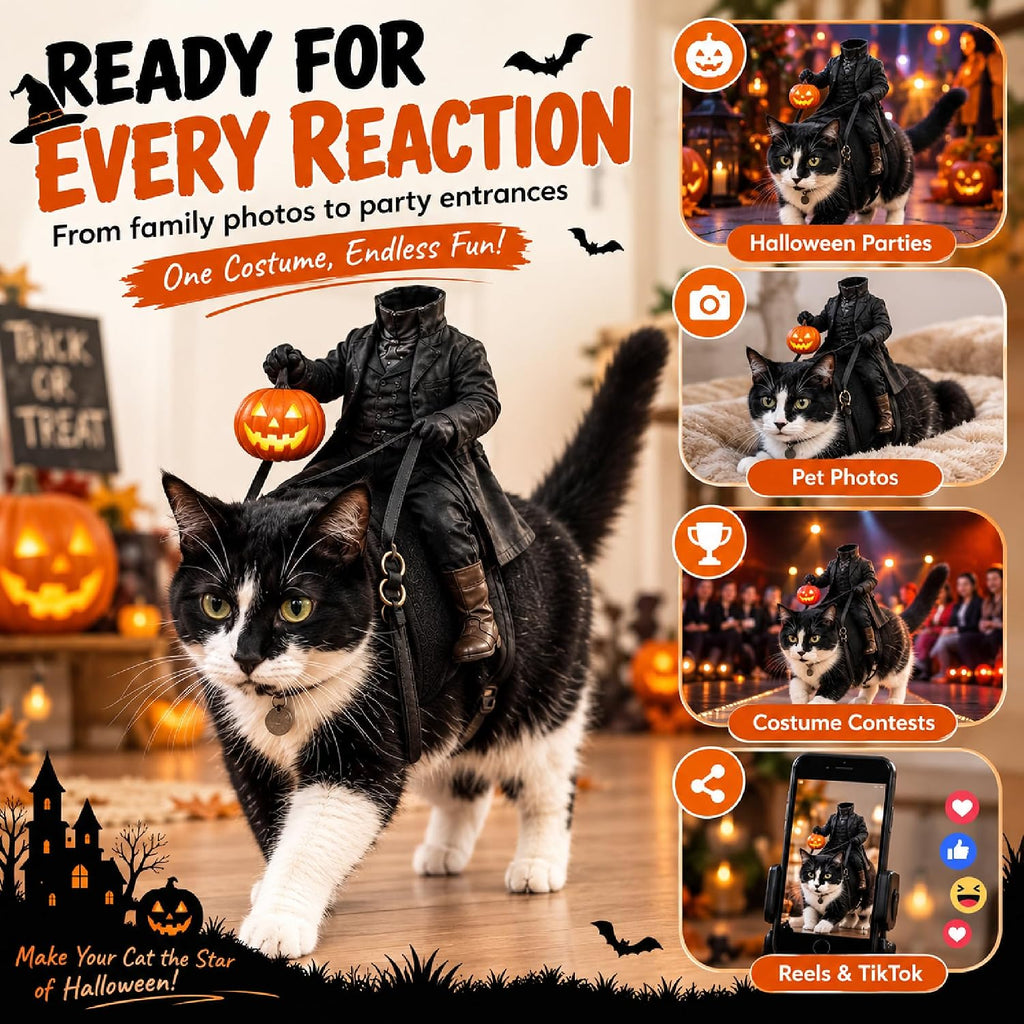 Headless Horseman Cat Costume, Halloween Rider Illusion Pet Outfit