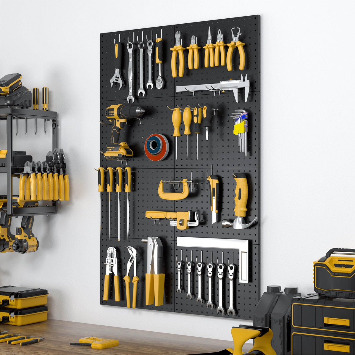 Peg Board, 8 Pack Metal Pegboard Panels with 50 Hooks