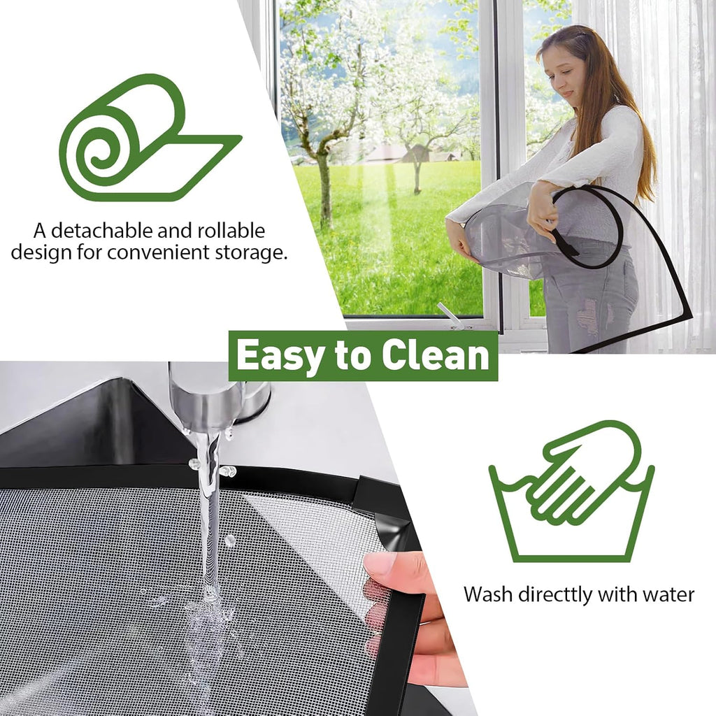 Window Screen Adjustable Magnetic Window Screen Replacement Max 39” x 59”, DIY Fiberglass Mesh Window Screens for