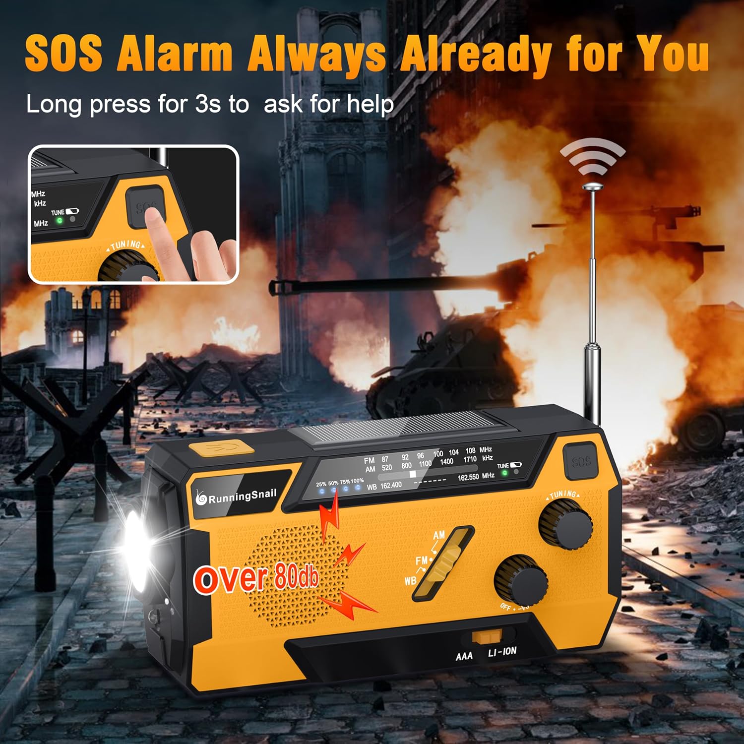 Hand Crank Emergency Radio with 3 Built-in Cable for Hurricane | AM/FM/NOAA Weather Radio with 7400mWh Battery, Hand