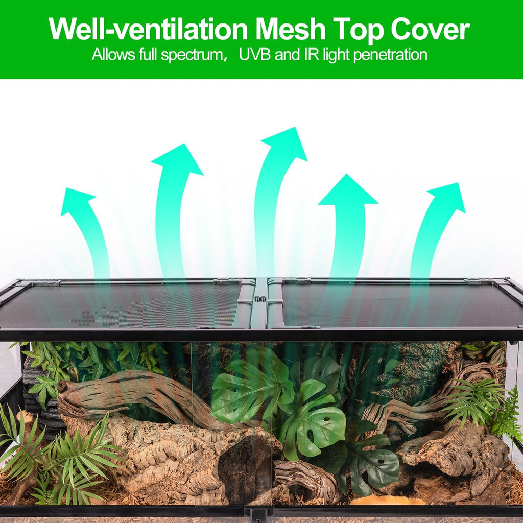 48''x24''x18'' Glass Reptile Terrarium, Front Opening Snake Tank with Double Hinge Door, Reptile Enclosure with Top