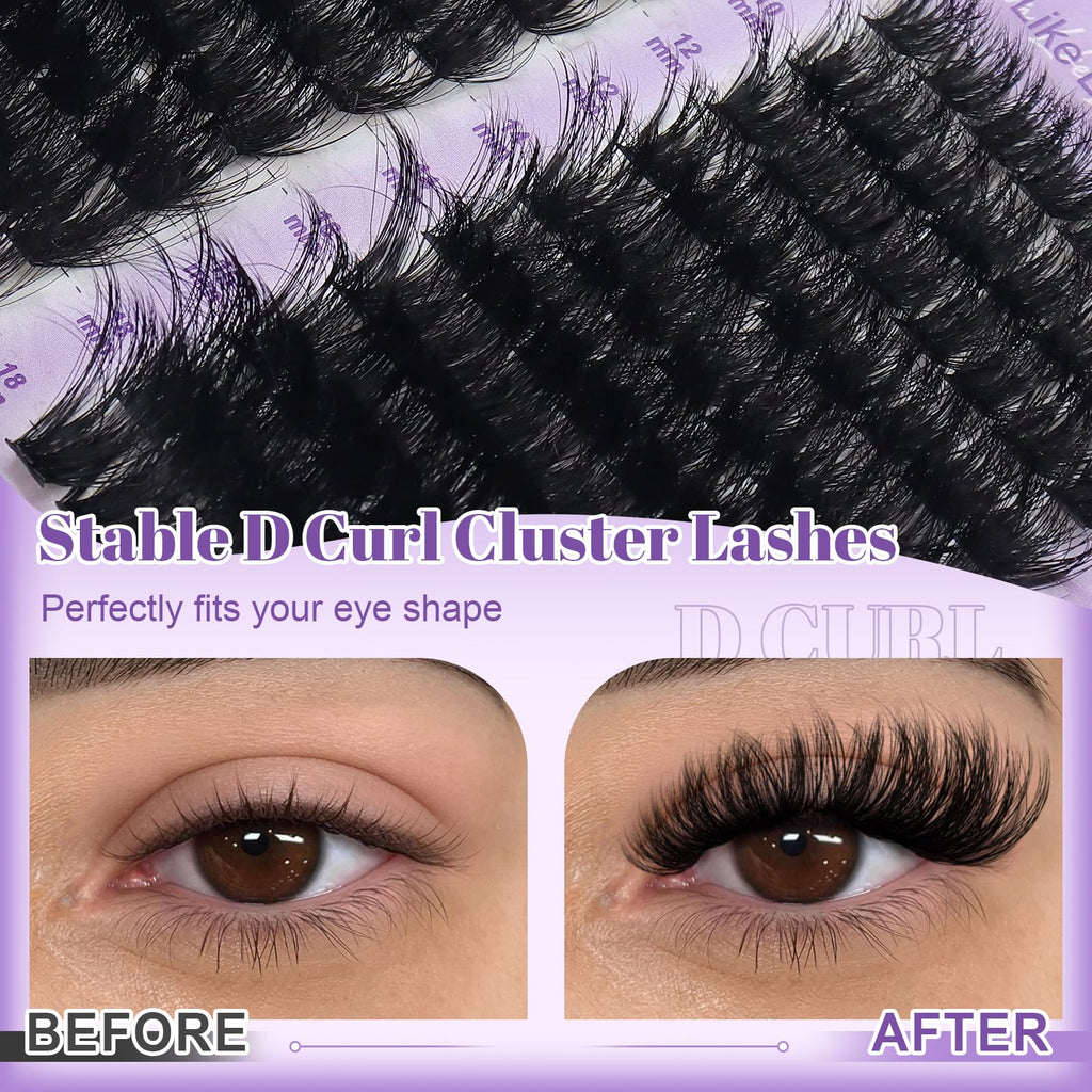 Fluffy Lash Clusters Kit 100D150D200D, 10-18mm D Curl Lashes