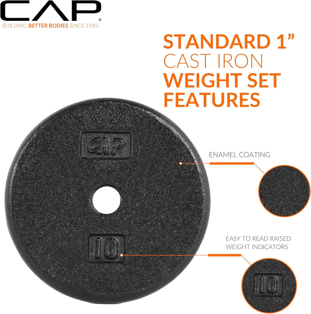 CAP 2.5lb Cast Iron Standard 1-Inch Weight Plates, 4-Pack, Black