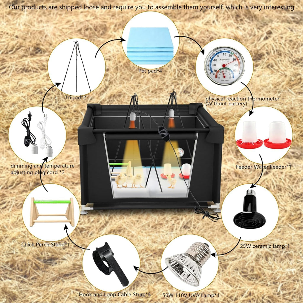 Large Brooder Box for Chick 42" x 42" x 36.6", Brooder Pen for Chicks Ducks Quail, Temperature-Adjustable Bulb Set