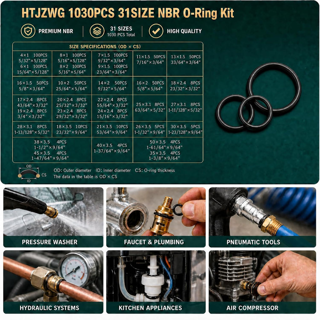 1030PCS Nitrile Rubber O-Ring Assortment Kit in 31 Sizes