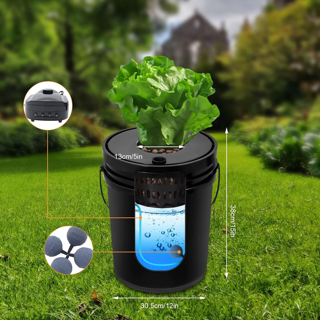 DWC Hydroponics System,5.28 Gallon 5 Buckets Deep Water Culture Hydroponic Bucket Kit with Air Pump, Recirculating
