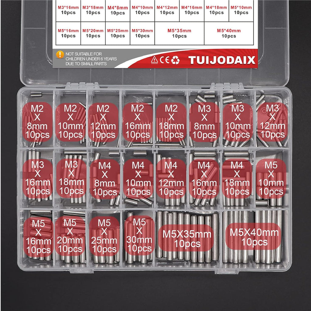 220Pcs 304SS Dowel Pin Assortment Kit M2-M5 Shelf Support Pins