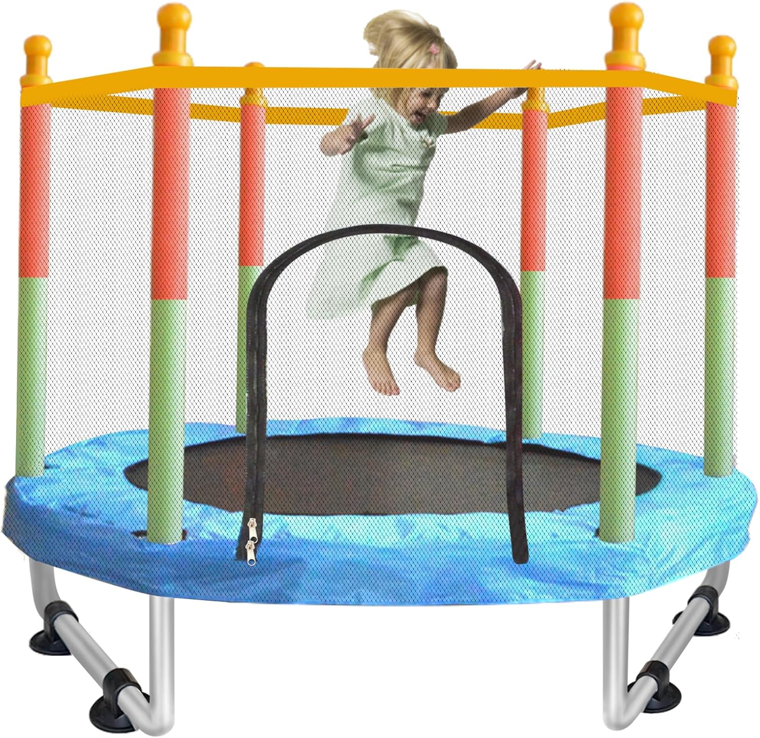 Toddler Trampoline for Kids Ages 1-8, 55'' Small Trampoline with Safety Enclosure Net, Indoor & Outdoor Baby Mini