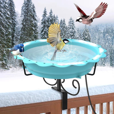 100W Heated Bird Baths for Outdoors, Heated Birdbath Outside Winter, Blue
