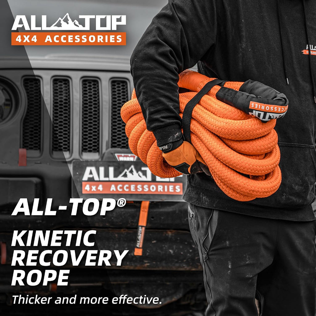Kinetic Recovery Rope Kit w/ 2 Soft Shackles, 83000Lbs, 1.5in x 30ft, Heavy Duty 30+% Elasticity, 27600Lbs Work Load