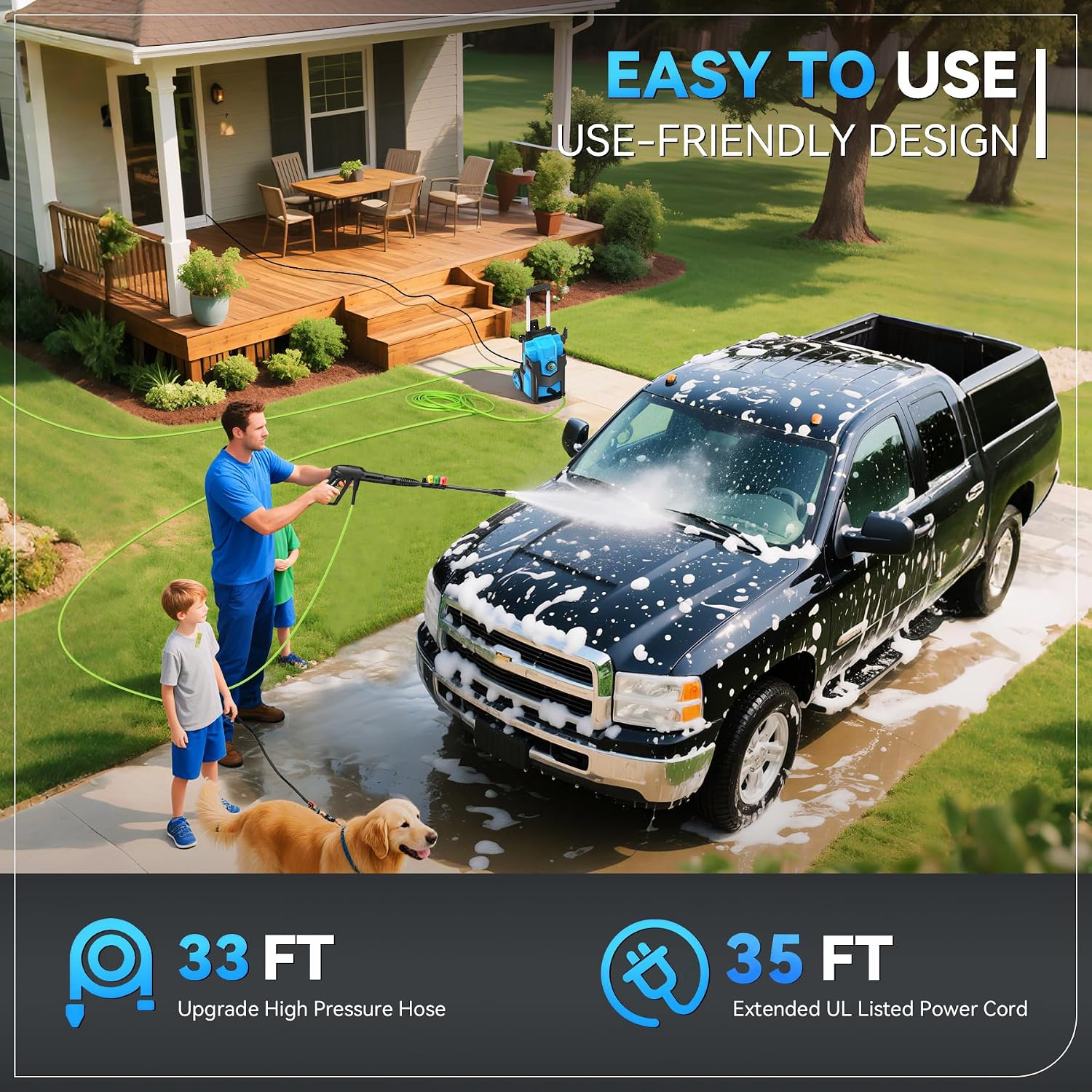 Electric Pressure Washer, 5000 PSI 4.0 GPM Heavy Duty Power Washer, with 4 Nozzles,Foam Cannon,33FT Hose and 500ml