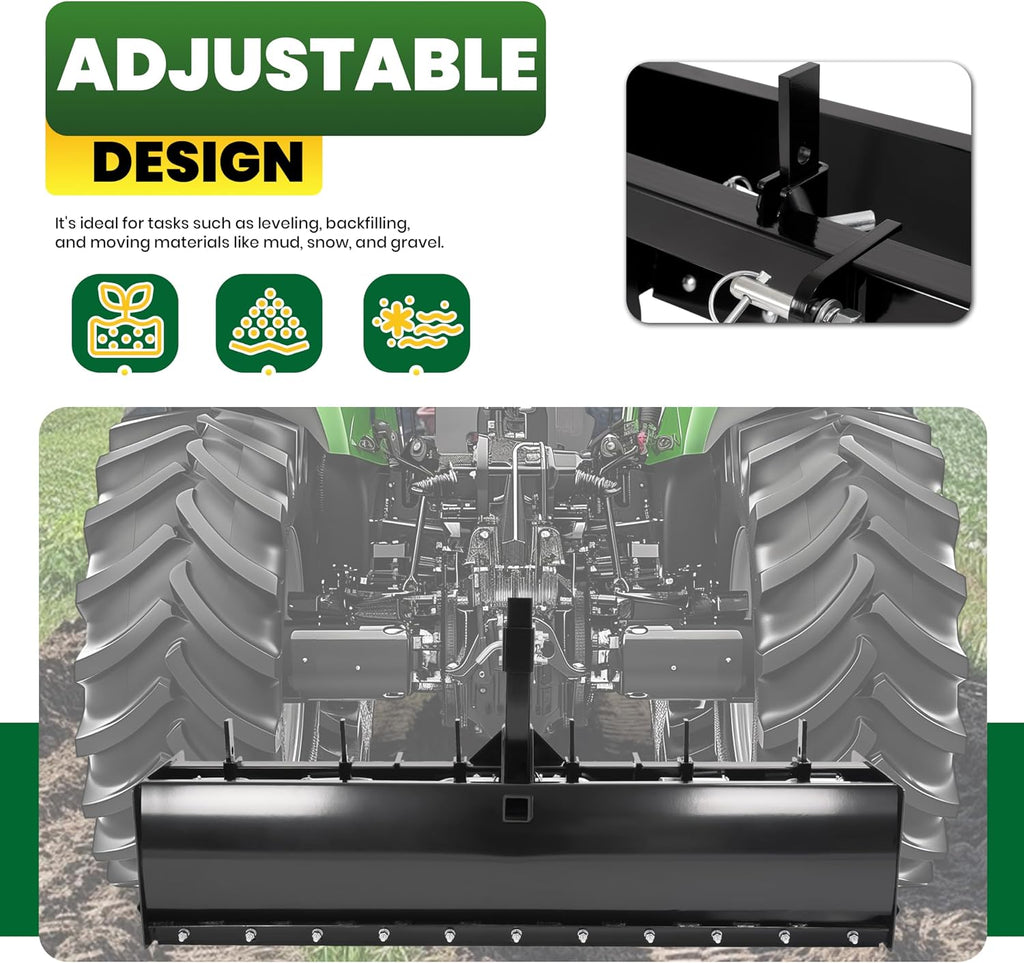 55" 3-Point Box Scraper Compatible with CAT-0 Garden Lawn Mower Tractor w/Adjustable Blade for Gravel Snow