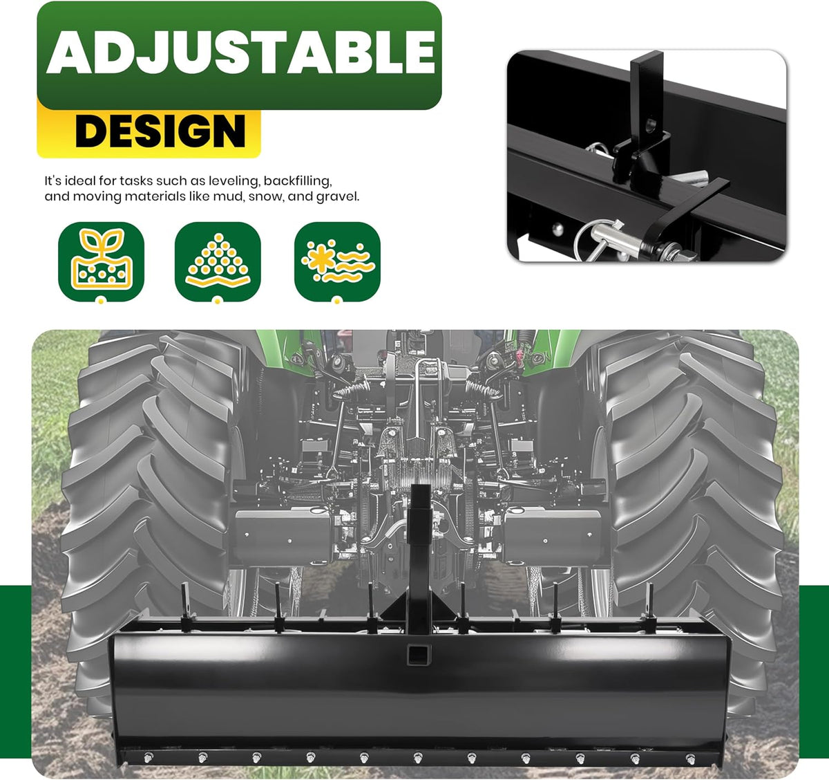 55" 3-Point Box Scraper Compatible with CAT-0 Garden Lawn Mower Tractor w/Adjustable Blade for Gravel Snow