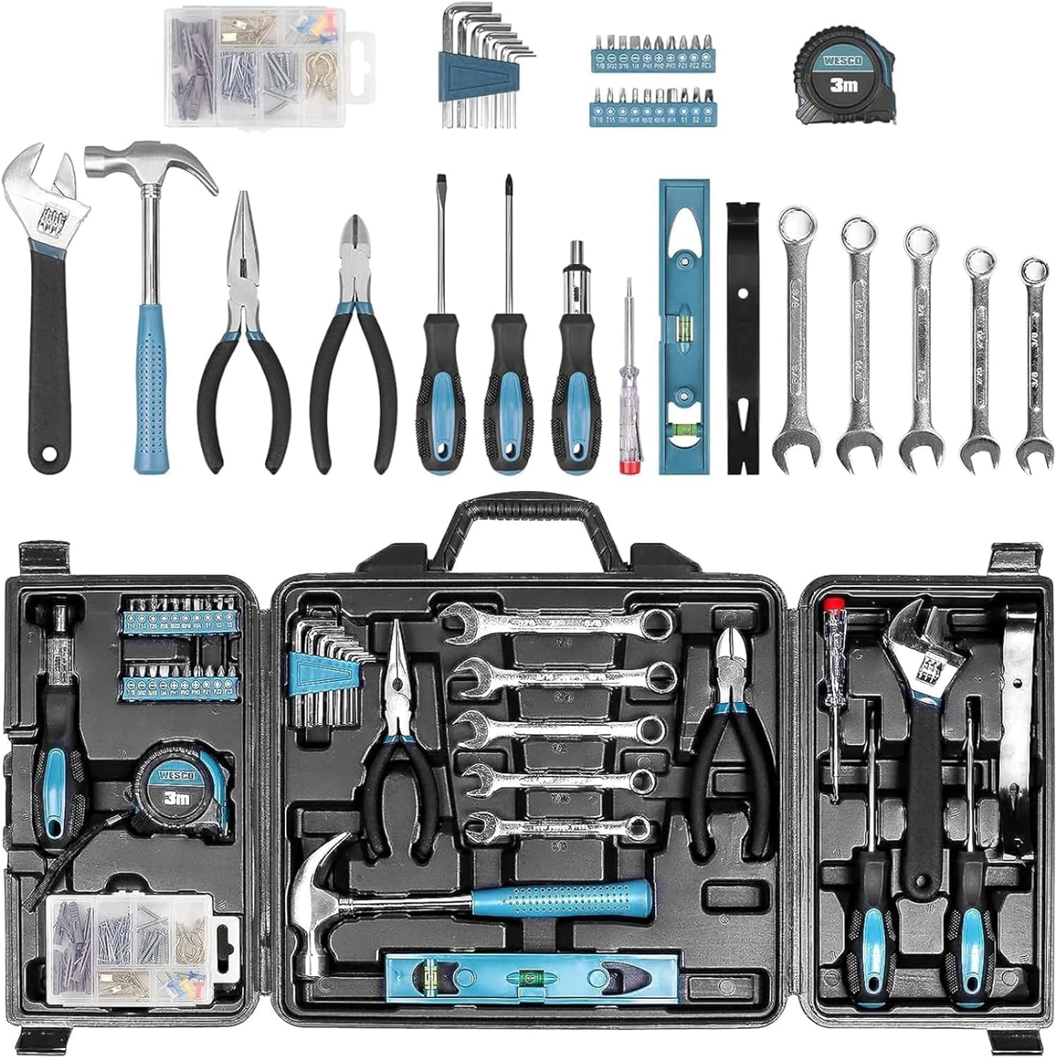 Tool Kit for Home, 144 Piece Hand Tool Set with Storage Box, General Basic Repair Tool Set with Hammer, Pliers