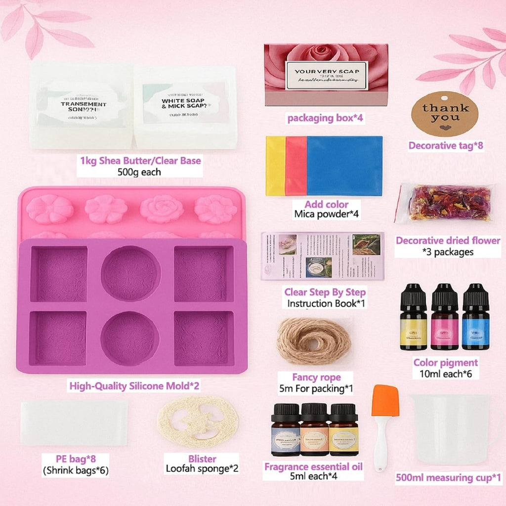 Soap Making Kit – 53 PCS DIY Melt & Pour Supplies with 2 lbs Soap Bases (1 lb Goat’s Milk + 1 lb Glycerin), Molds