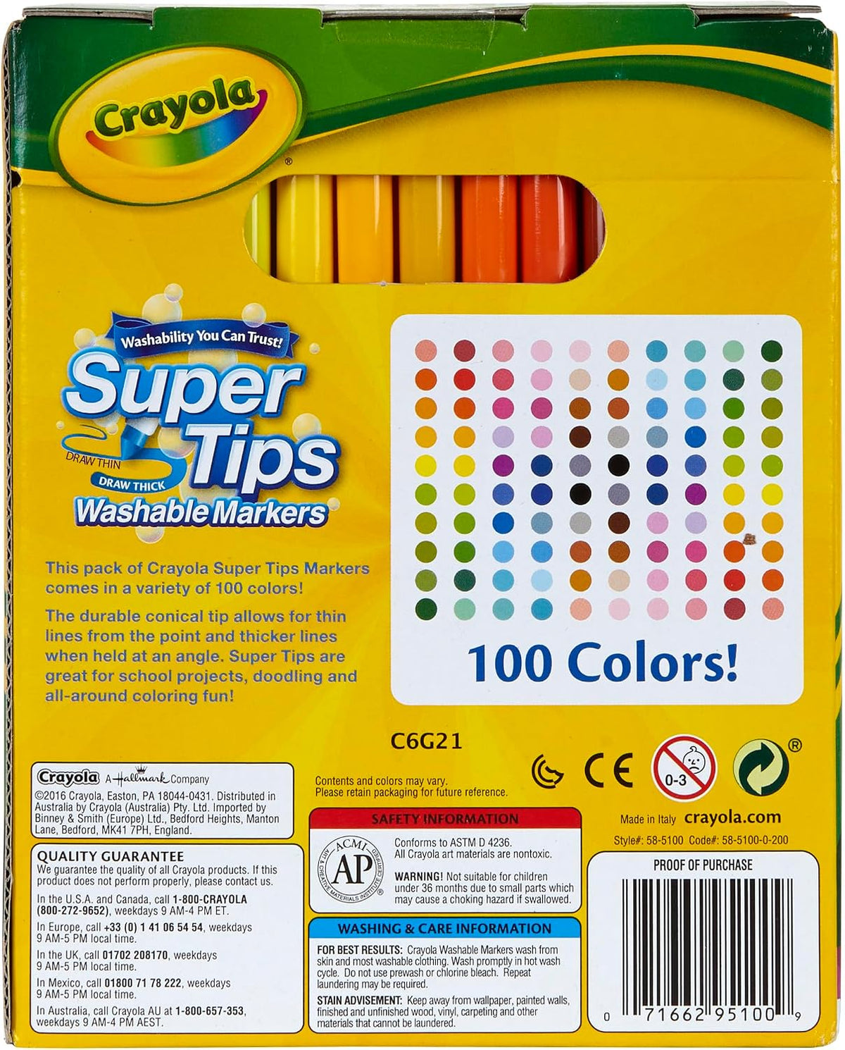 Super Tips Marker Set (100ct), Fine Point Washable Markers, Teacher Must Haves, Back to School Supplies for Kids &