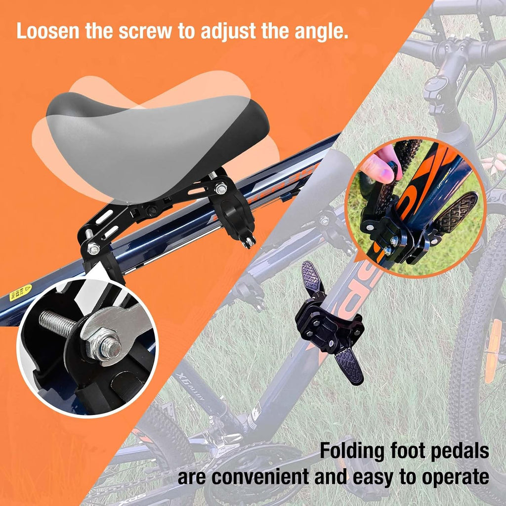 Kids Bike Seat Child Bike Seat Front Mount Toddler Bike Seat for 2-5 Years Child Bicycle Seats with Foot Pedals