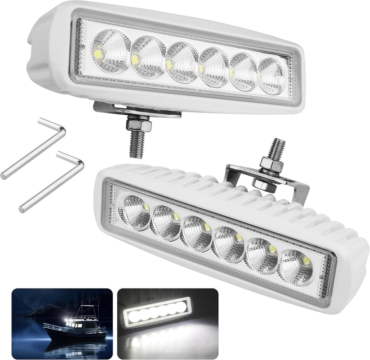 RVZONE 8W 1200LM 120° Marine LED Spreader Lights 2‑Pack, White Housing