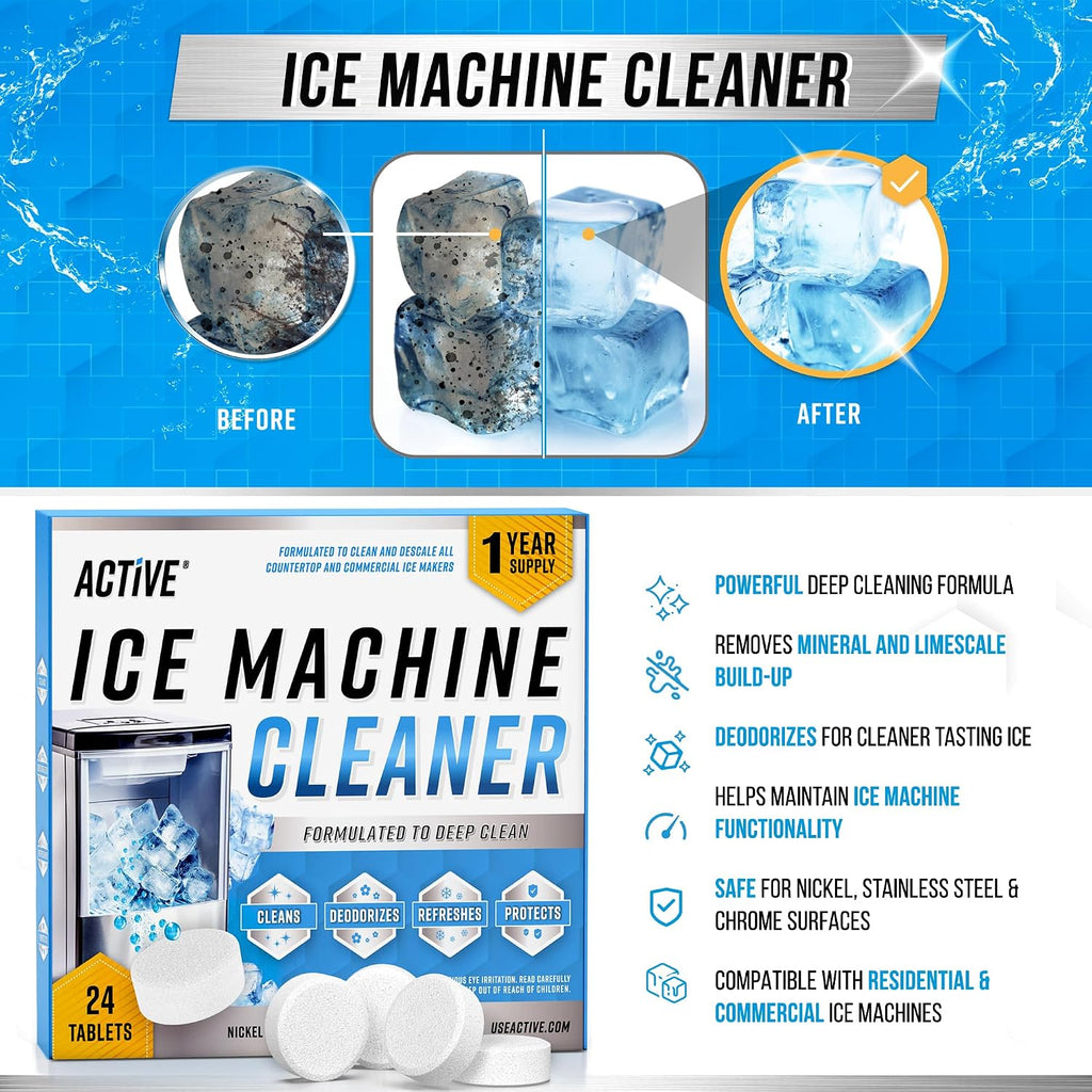 Ice Machine Cleaner Maker Descaler - 24 Clean Tablets Compatible with Frigidaire, Opal, GE Profile, Kitchenaid