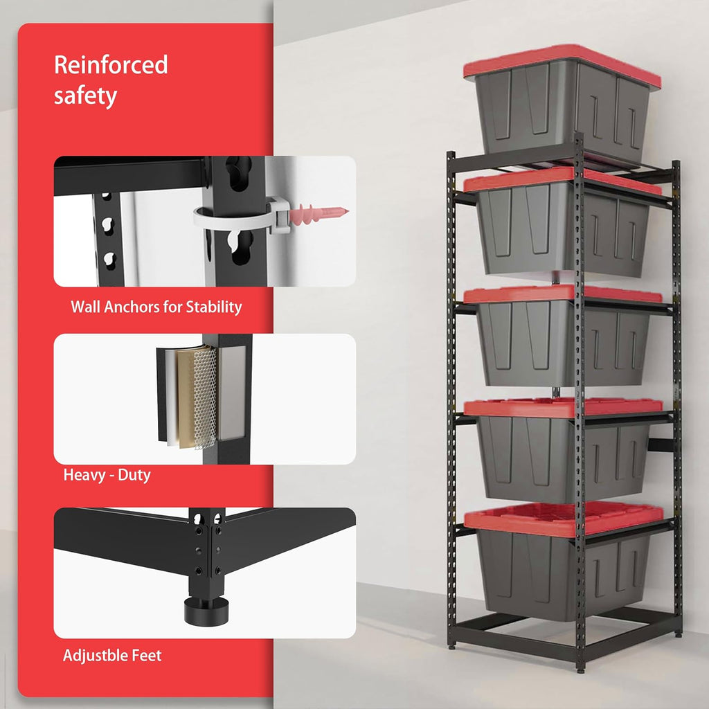 27 Gallon Storage Bin Rack Organizer, Heavy-Duty Tote Storage Rack, 5-Tier Standing Storage Bin Shelves, 250 lb