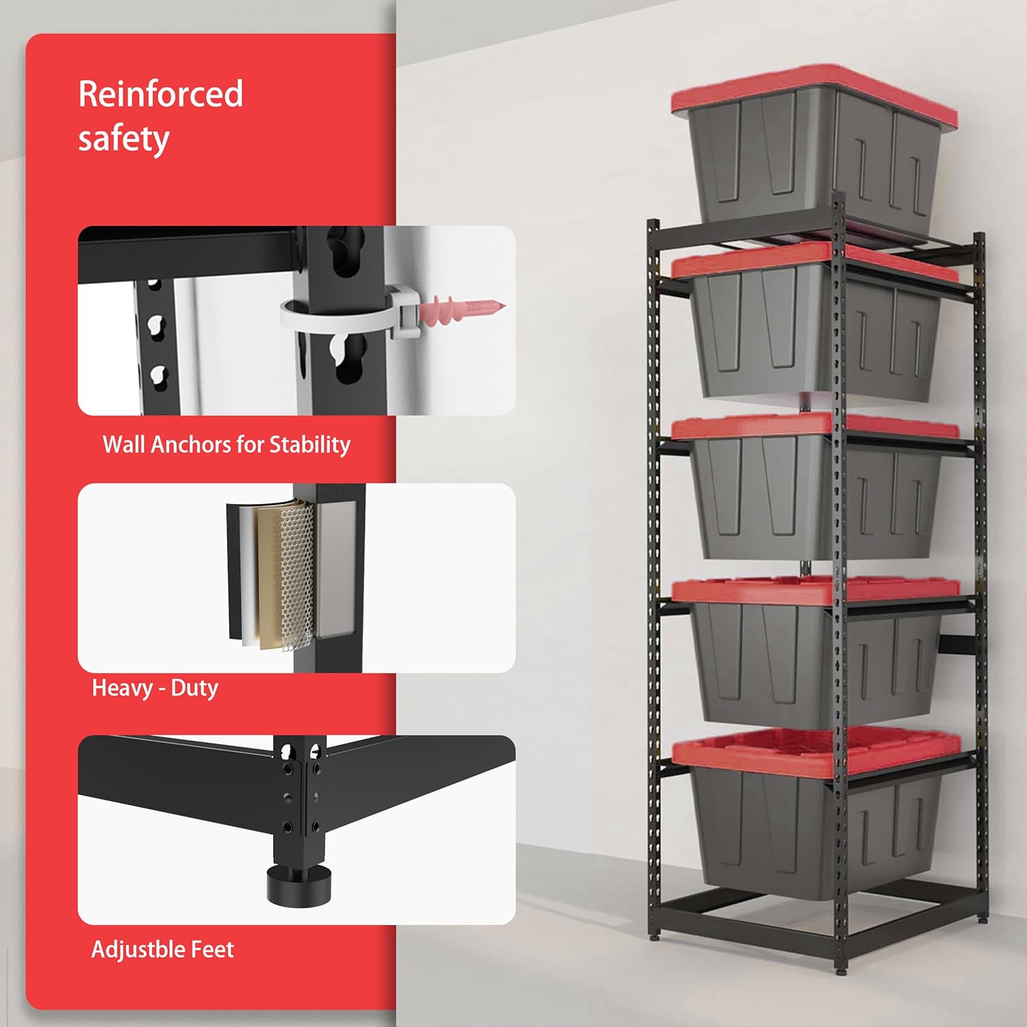 27 Gallon Storage Bin Rack Organizer, Heavy-Duty Tote Storage Rack, 5-Tier Standing Storage Bin Shelves, 250 lb