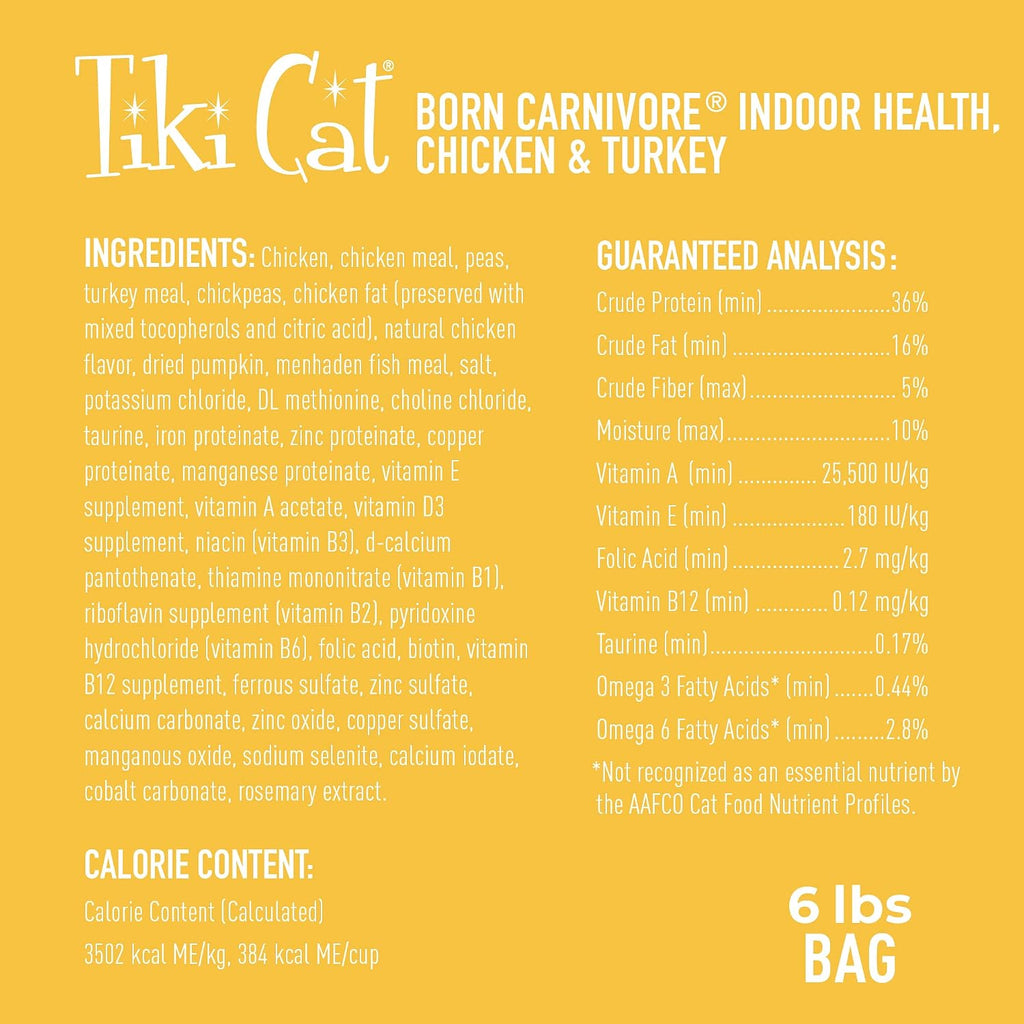 Tiki Cat Born Carnivore Dry Cat Food, Chicken & Turkey Meal, 6 lb Bag