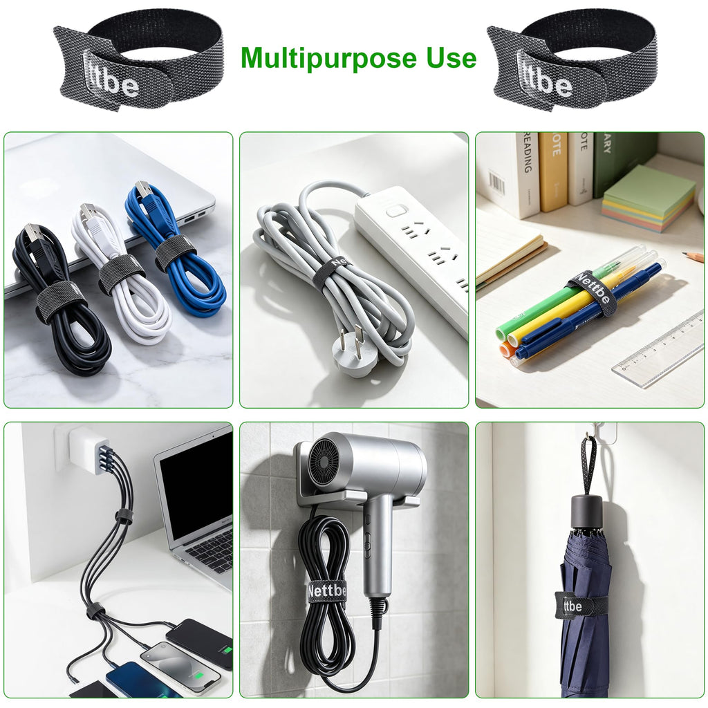 Nettbe 60 PCS 6 Inches Reusable Cable Ties, Adjustable Cord Straps Wire Organizer Cord Wrap and Hook Loop Cable Management