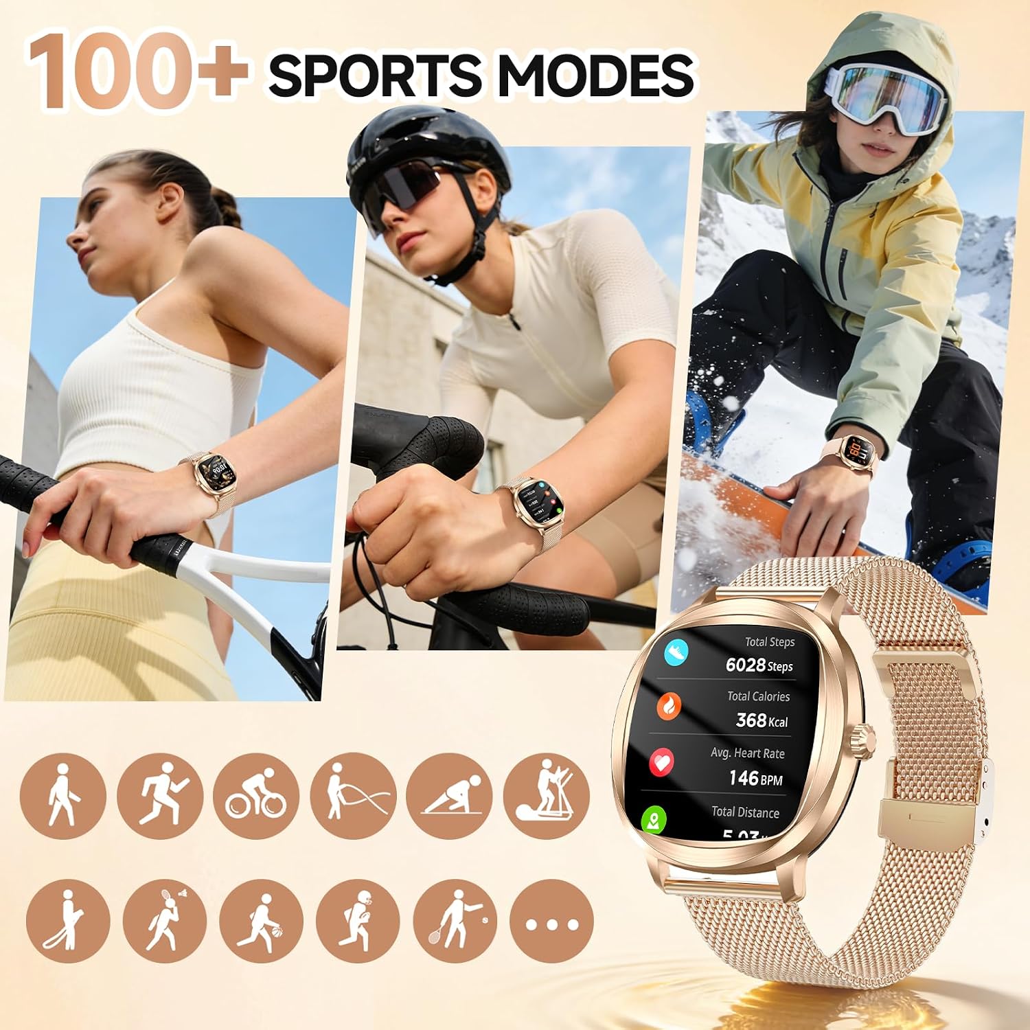 Smart Watch for Women, 1.72" Fitness Tracker with Answer/Make Calls, Sleep/Heart Rate Monitor, Smartwatch for Android