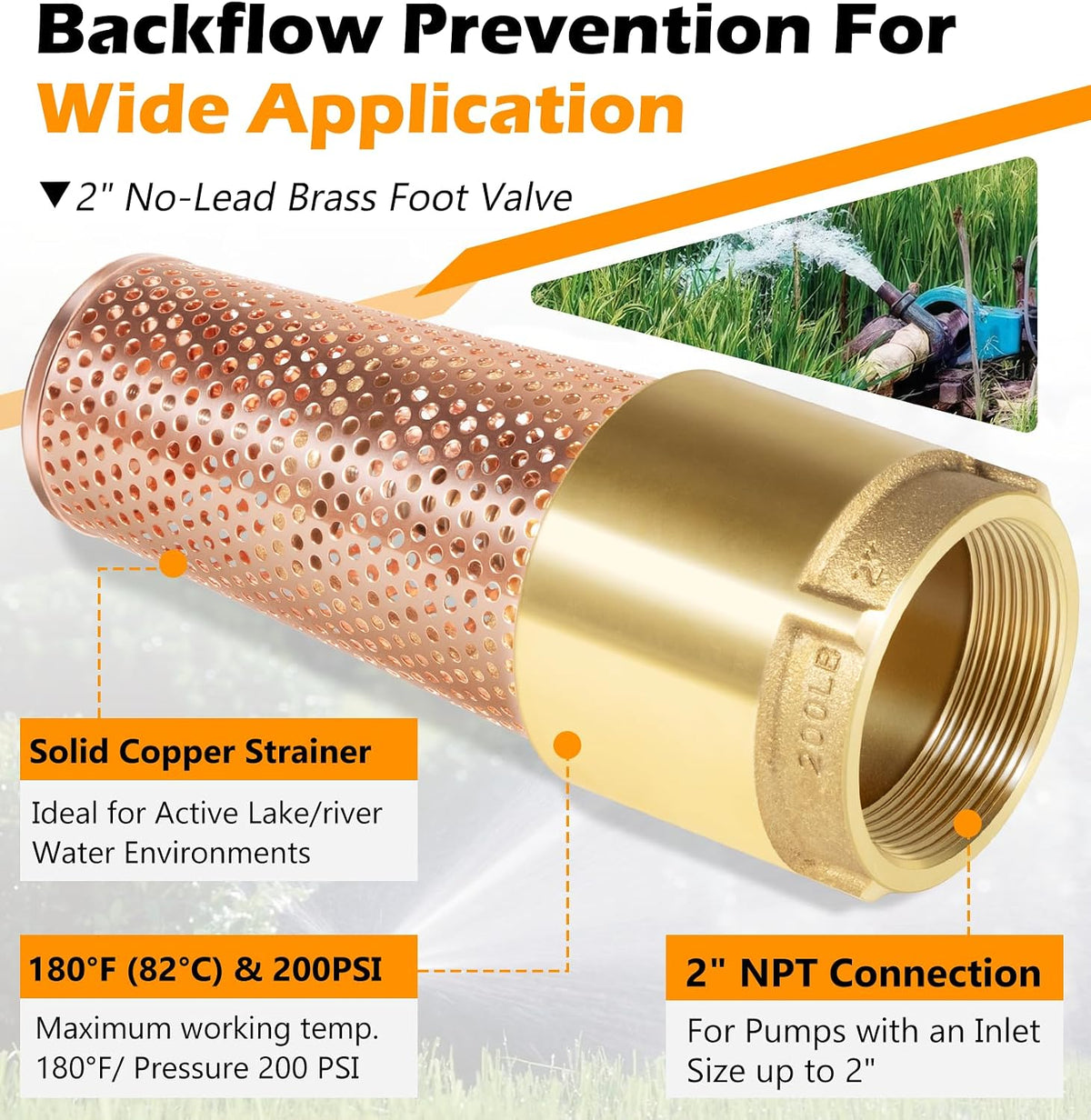 2 Inch Foot Valve for Irrigation Pump, One-Way With ZEBRA MUSSEL Strainer