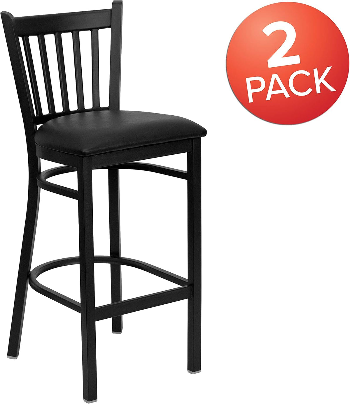 Hercules Vertical Back Restaurant Barstool, Black, 2-Pack