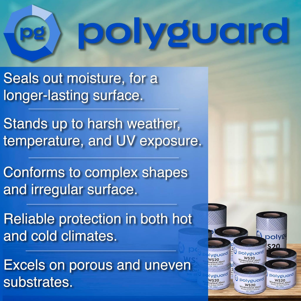 WindowSeal Window and Door Flashing Tape, 4 in x 100 ft Roll, 20 mil Thick, Self-Sealing & Self-Adhering Waterproof