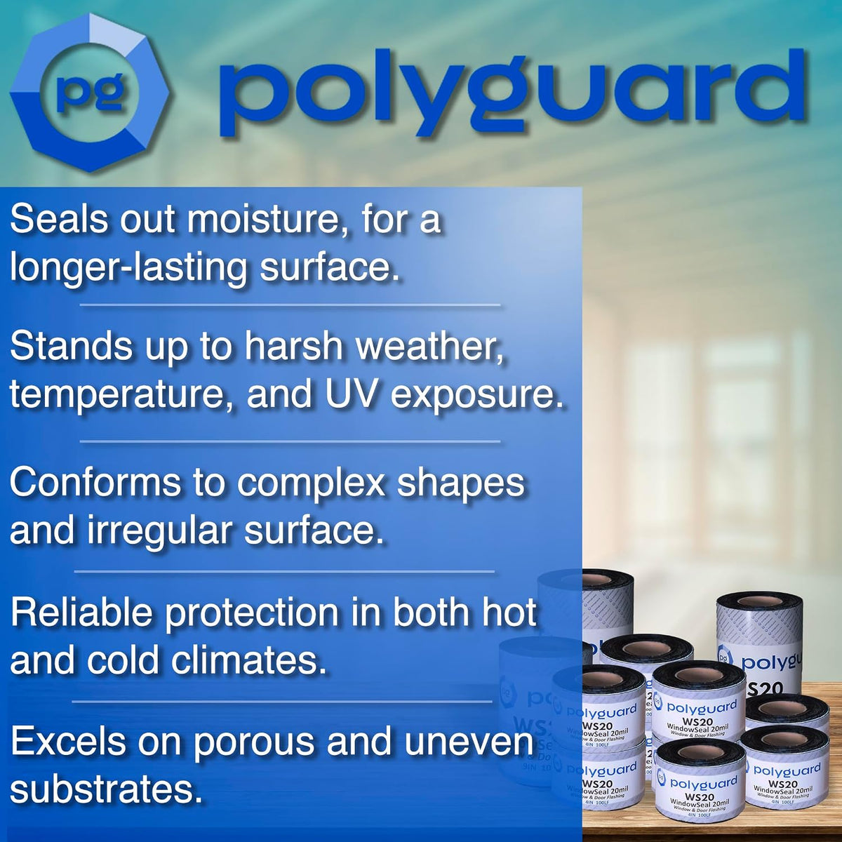 WindowSeal Window and Door Flashing Tape, 4 in x 100 ft Roll, 20 mil Thick, Self-Sealing & Self-Adhering Waterproof