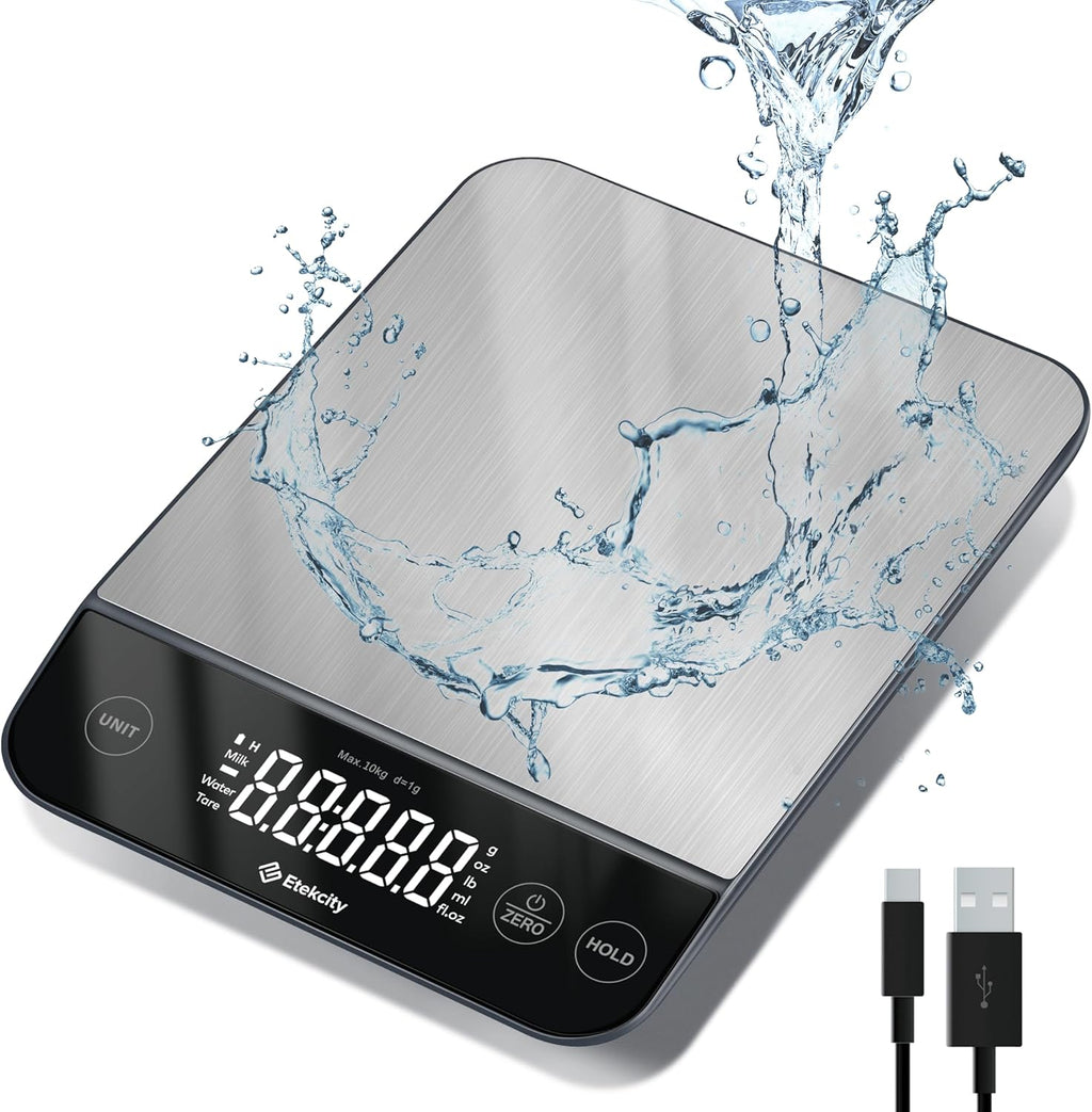 22lb Food Kitchen Scale, USB Rechargeable, IPX6 Waterproof