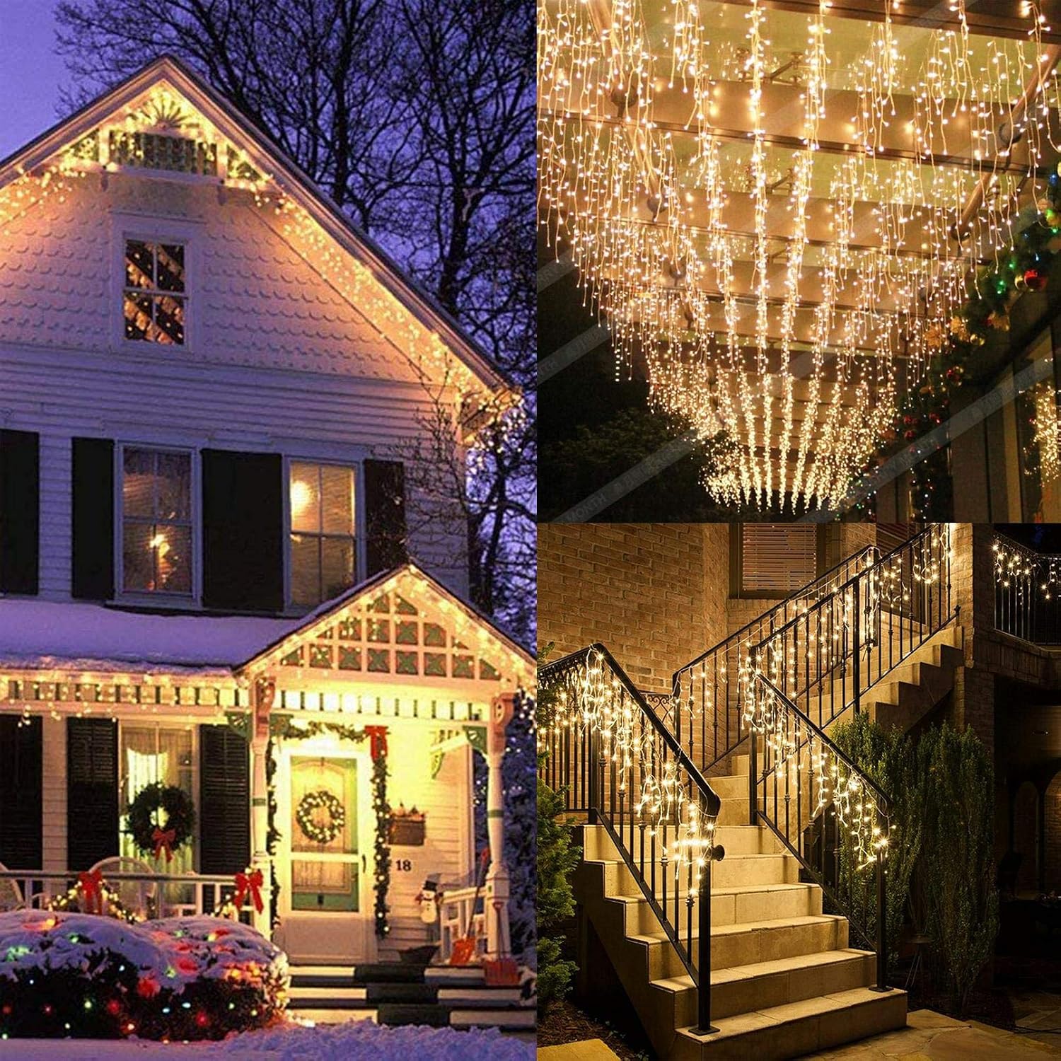 LED Icicle Lights, 8 Modes, 13FT 96 LEDs Christmas Short Curtain Fairy Hanging Ceiling Extendable Lights for Wedding