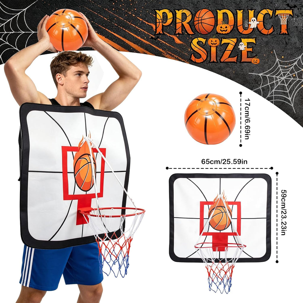 Adult Basketball Hoop Costume, Wearable Backboard Costume with Inflatable Basketball, Funny Sports Theme Halloween