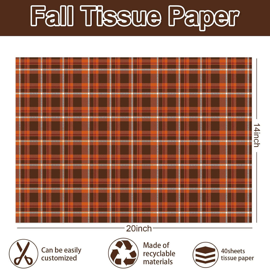 Fall Buffalo Plaid Tissue Paper for Gift Wrap 14x20 Inch 40 Sheets