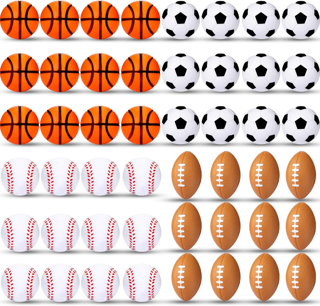48 Pack Small Sports Stress Balls for Kids Mini Footballs Baseball Soccer Basketball Sports Party Favor Gifts Small