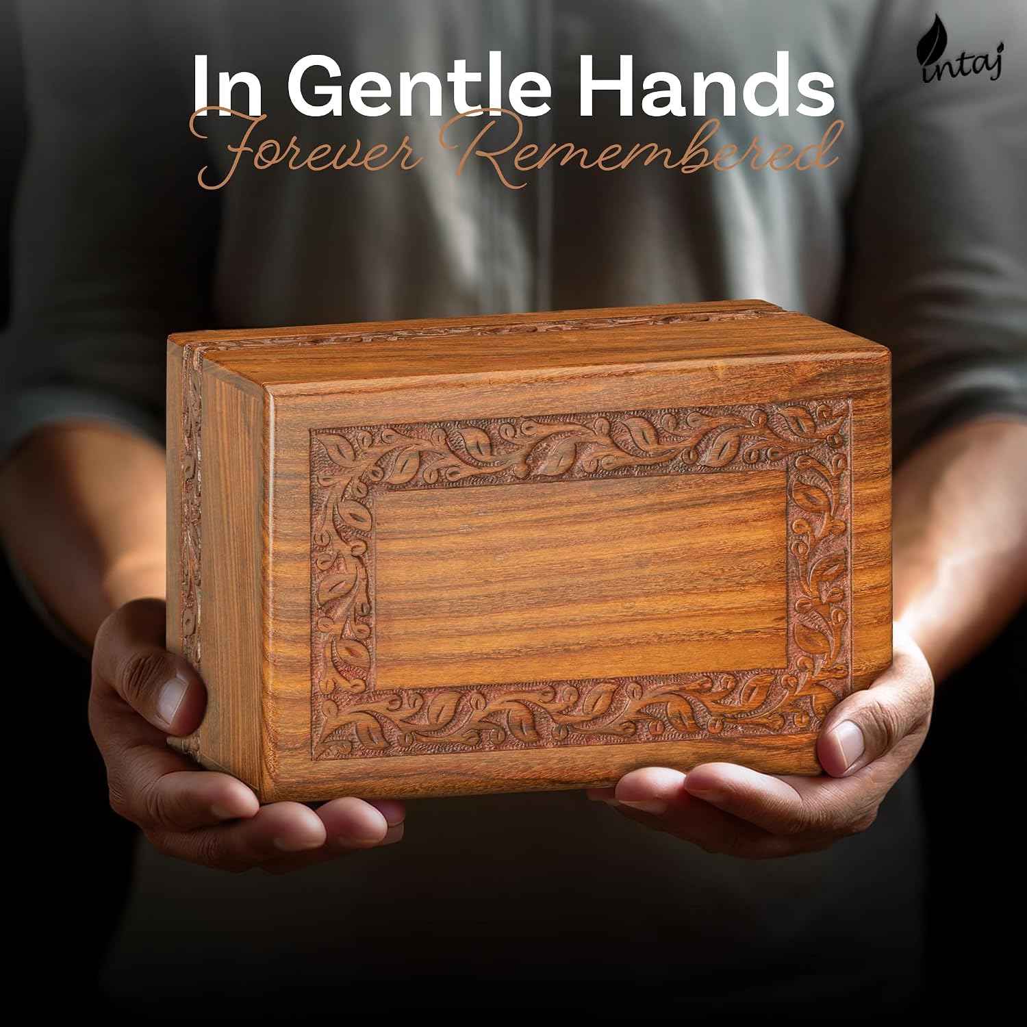 Rosewood Cremation Urn for Human Ashes, Carved Border, Medium 110 lb
