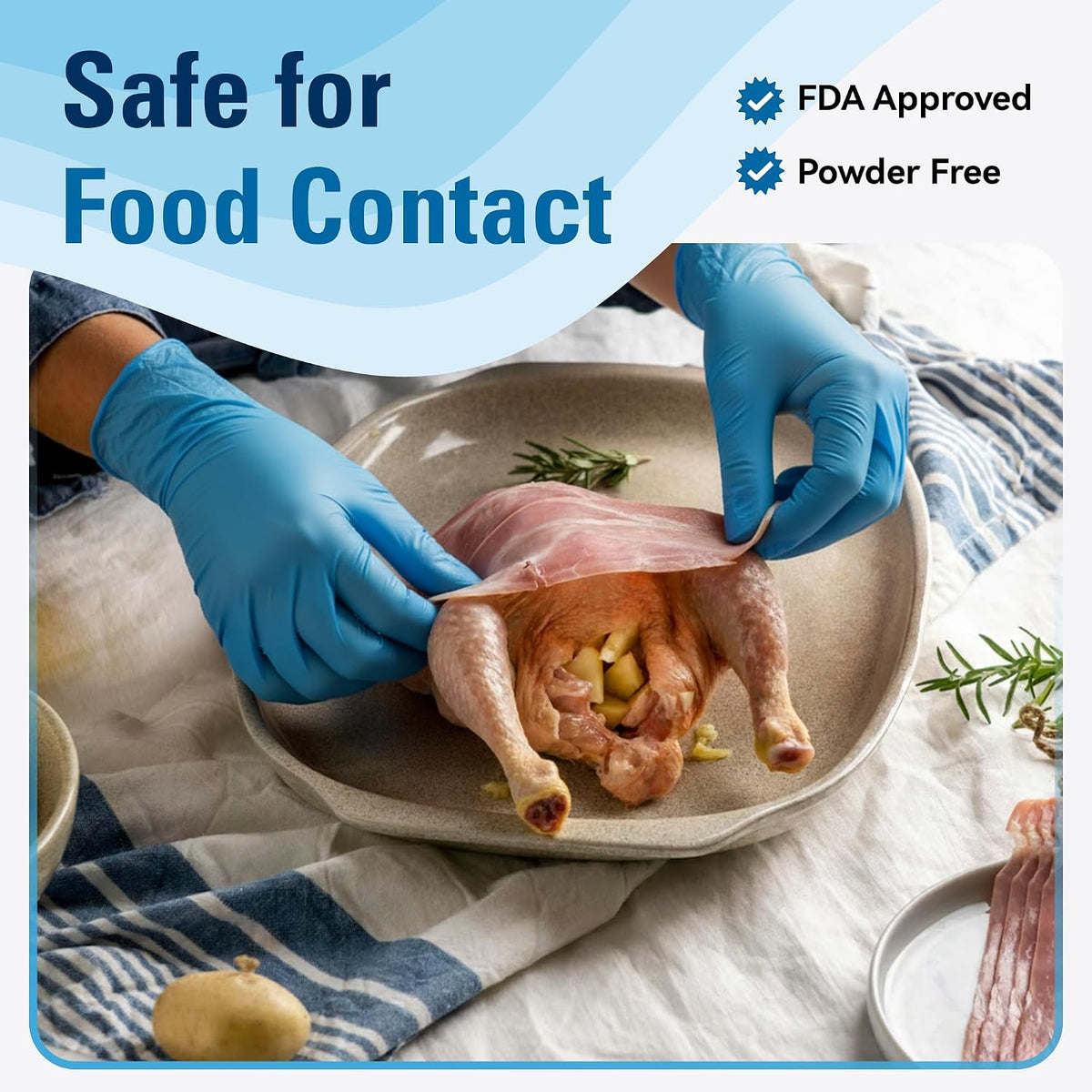 Food Safe Disposable Gloves Latex Free, Blue