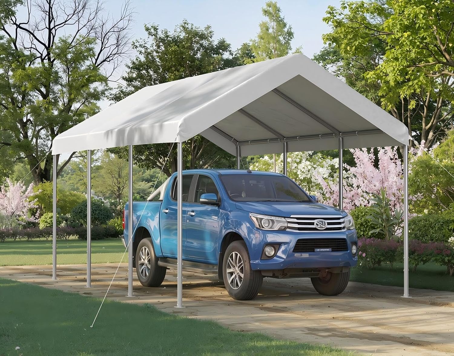 10x20 ft Heavy Duty Carport, Adjustable Height Portable Garage, White | Car Canopy for Cars, Boats, Trucks, Outdoor