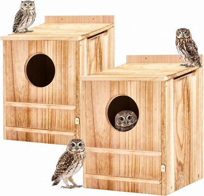 2 Pcs Owl House 16x12x11in Carbonized Wood Nesting Box for Owls