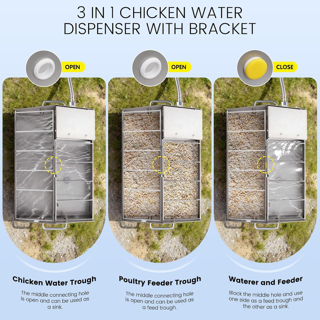 3 in 1 Automatic Chicken Waterer and Feeder Set with Float Valve