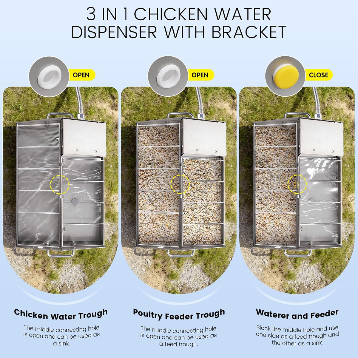3 in 1 Automatic Chicken Waterer and Feeder Set with Float Valve